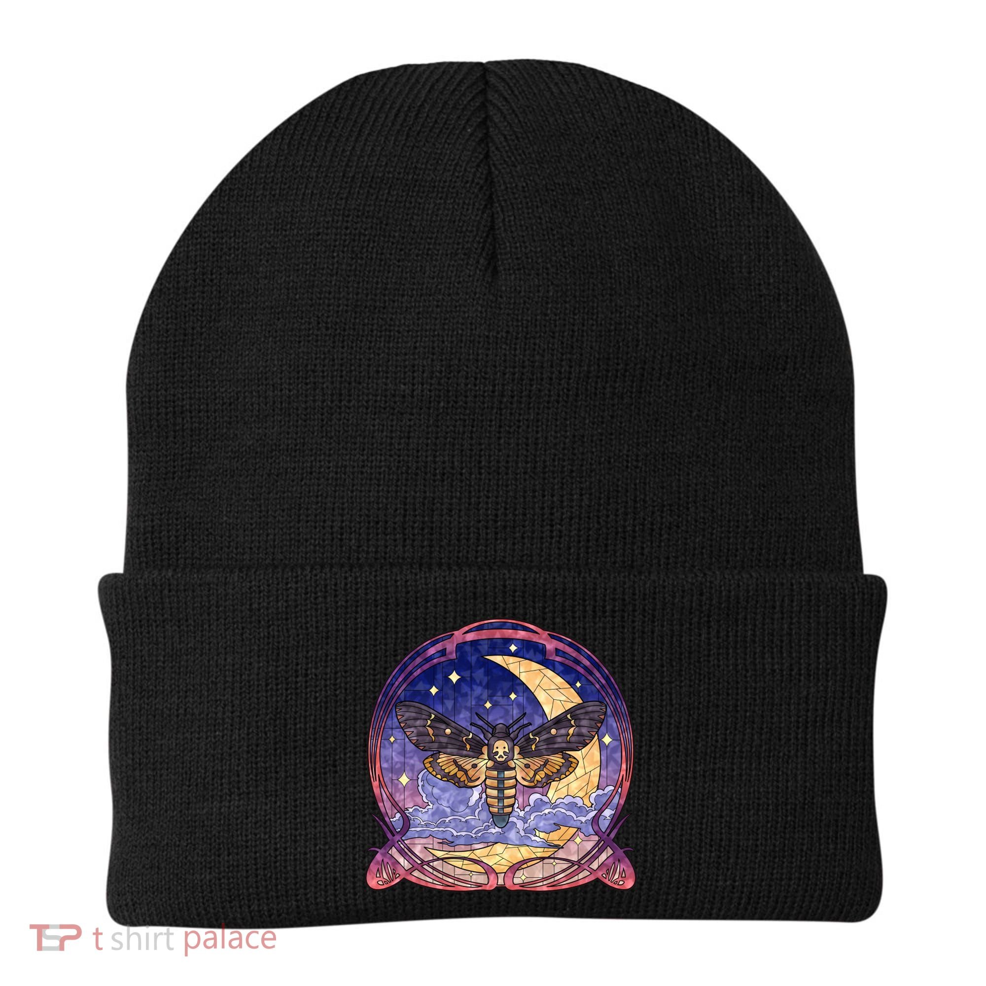 Stained Glass Moth Butterfly Moon Crest Beanie