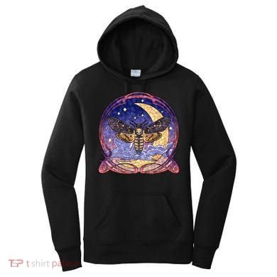 Stained Glass Moth Butterfly Moon Crest Women's Hoodie