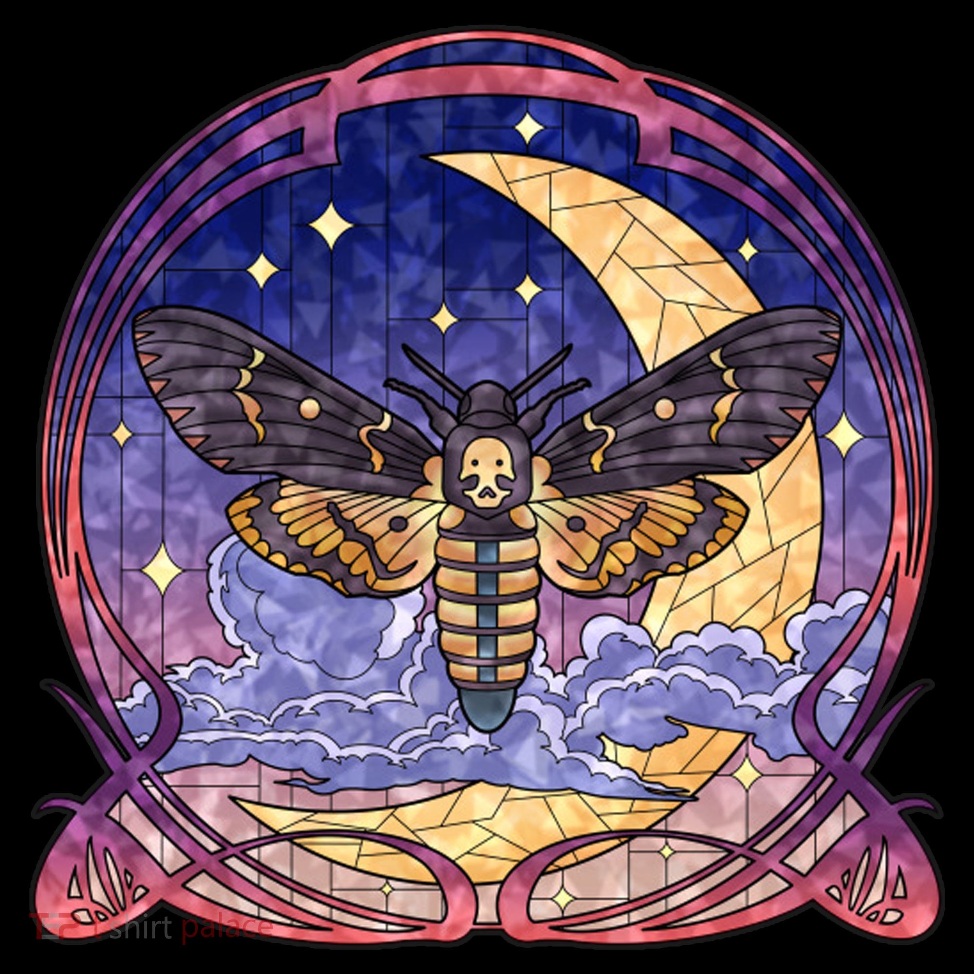 Stained Glass Moth Butterfly Moon Crest Women's Hoodie
