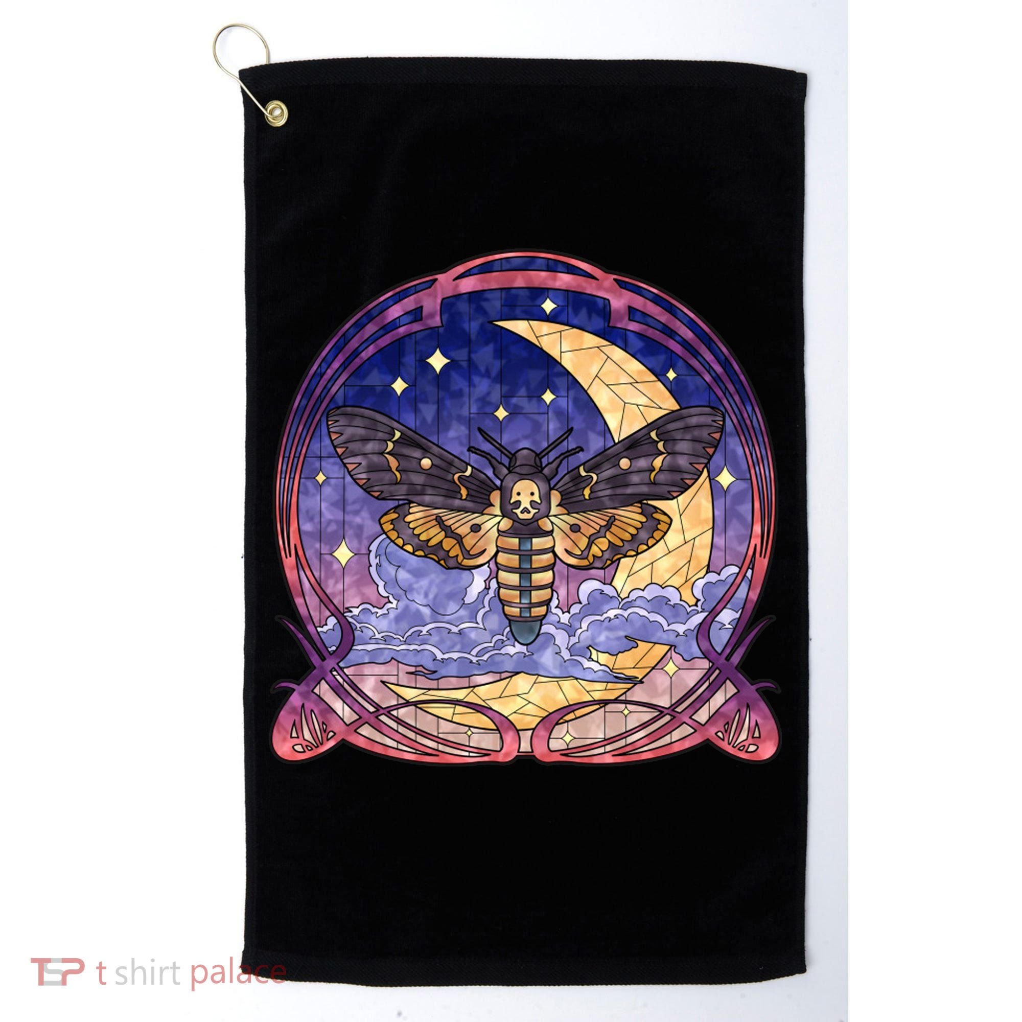 Stained Glass Moth Butterfly Moon Crest Golf Towel