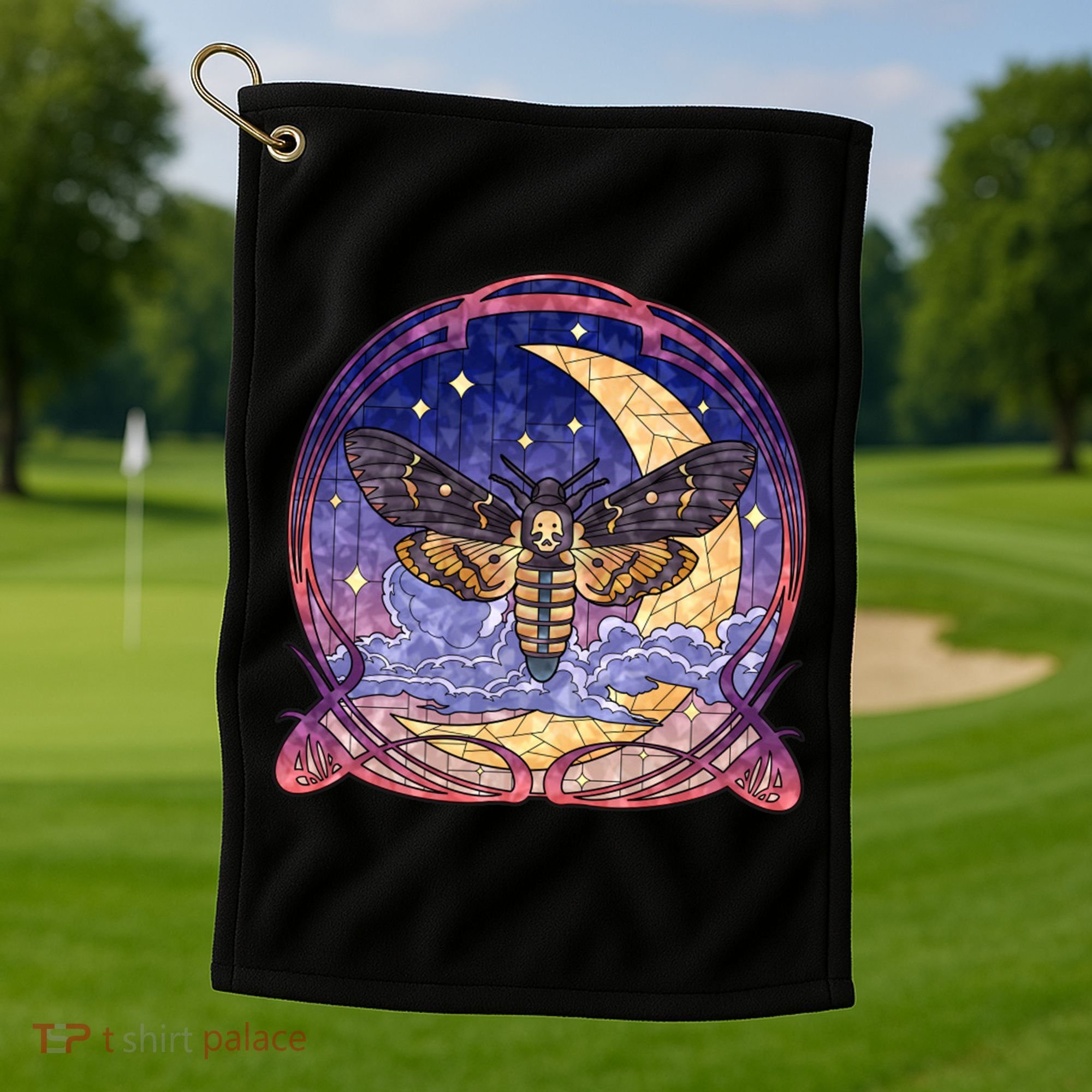 Stained Glass Moth Butterfly Moon Crest Golf Towel