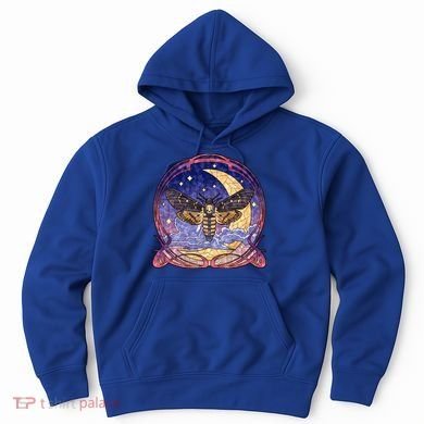 Stained Glass Moth Butterfly Moon Crest Hoodie