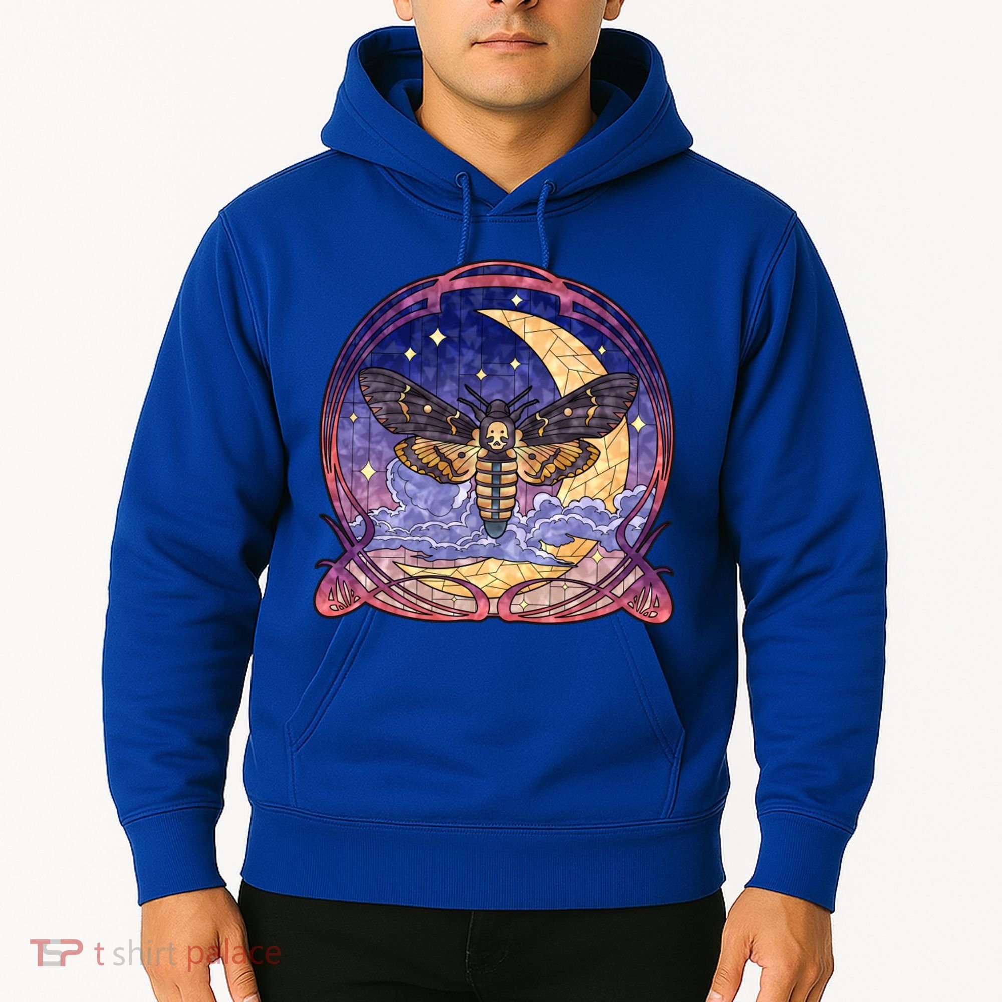 Stained Glass Moth Butterfly Moon Crest Hoodie