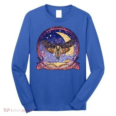 Stained Glass Moth Butterfly Moon Crest Long Sleeve Shirt