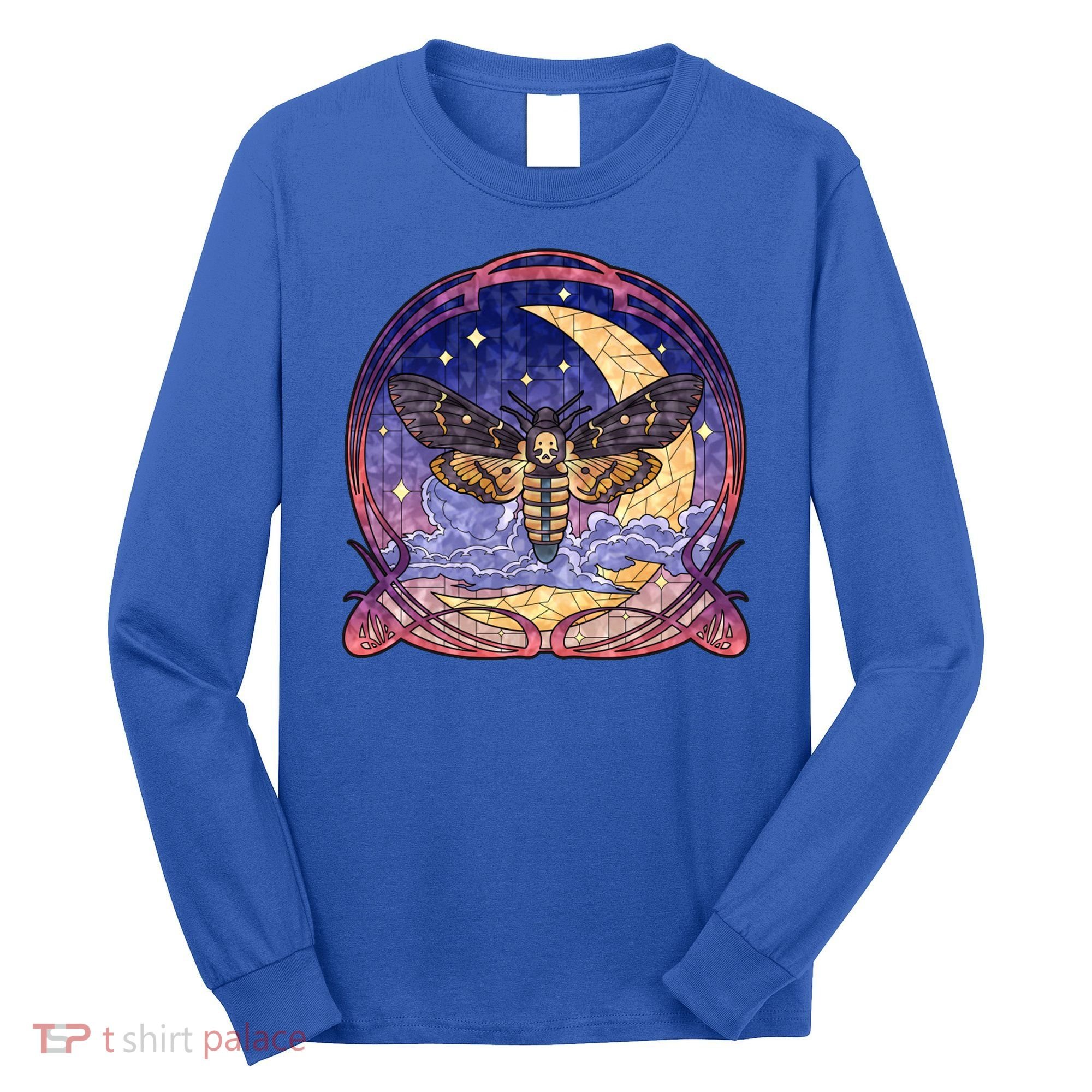 Stained Glass Moth Butterfly Moon Crest Long Sleeve Shirt