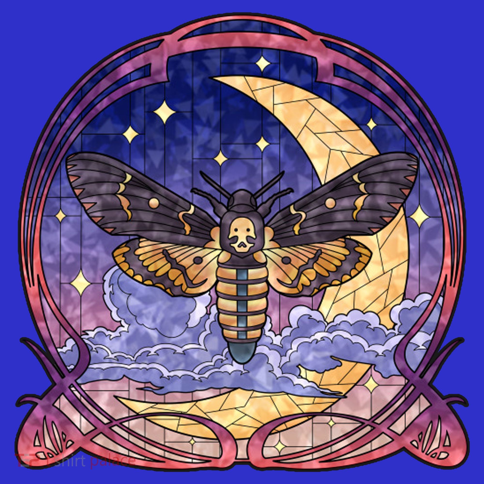 Stained Glass Moth Butterfly Moon Crest Apron