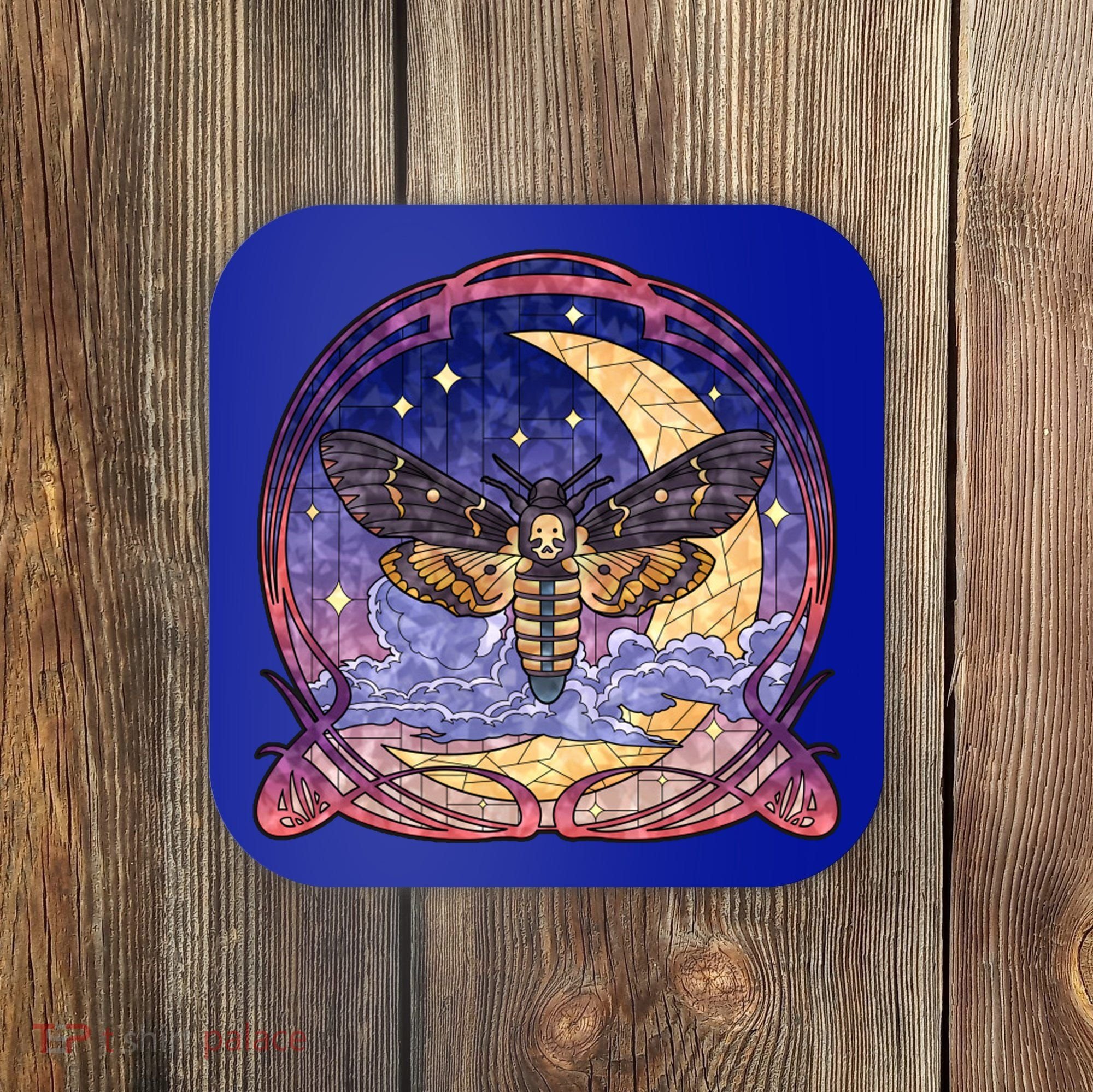 Stained Glass Moth Butterfly Moon Crest Coaster