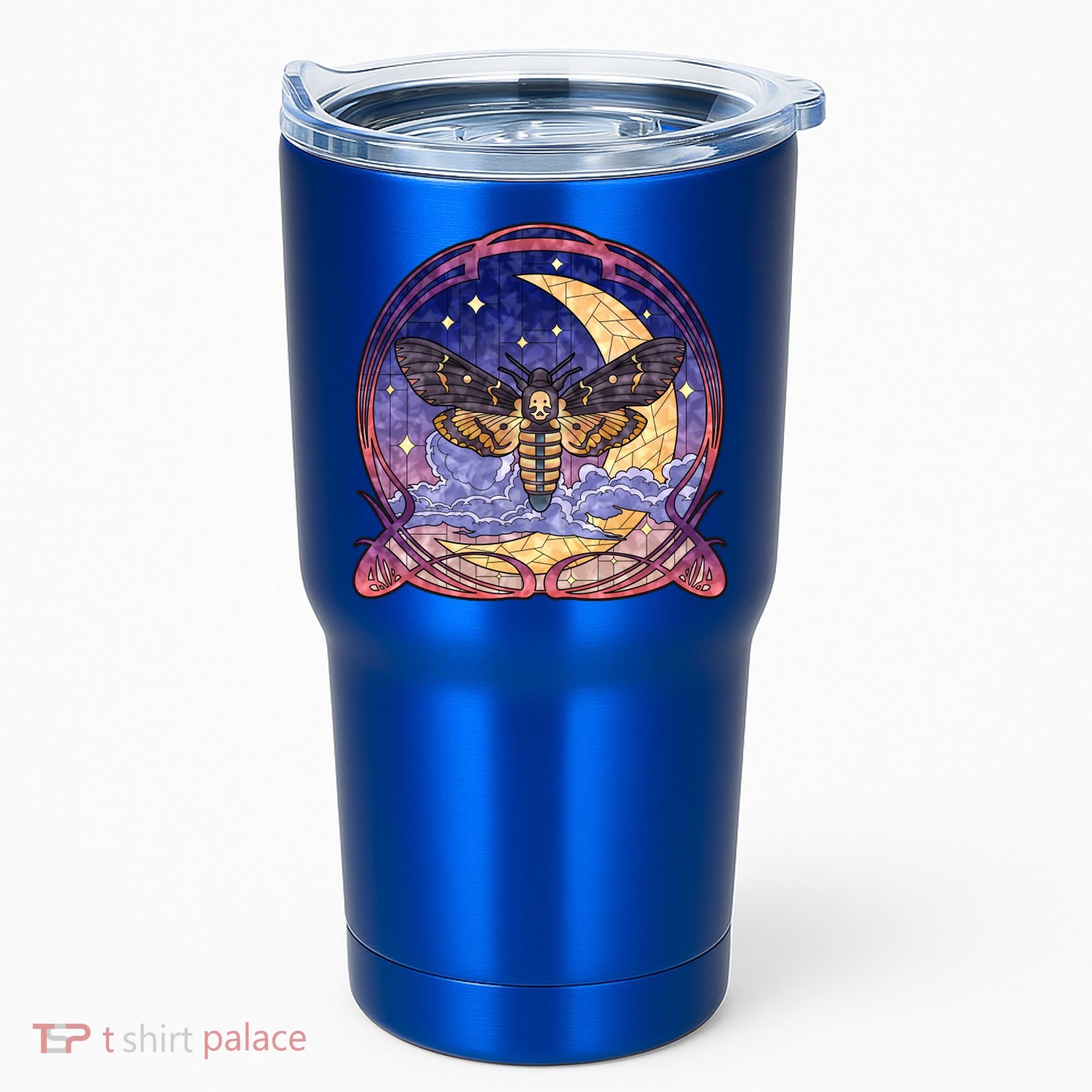 Stained Glass Moth Butterfly Moon Crest Tumbler