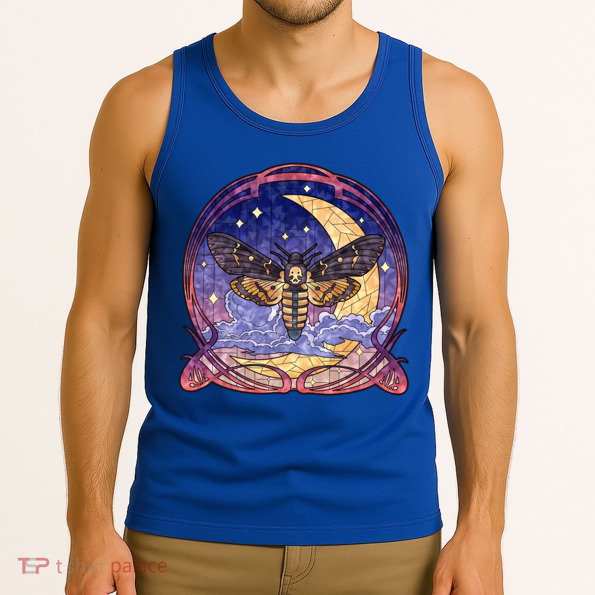 Stained Glass Moth Butterfly Moon Crest Tank Top