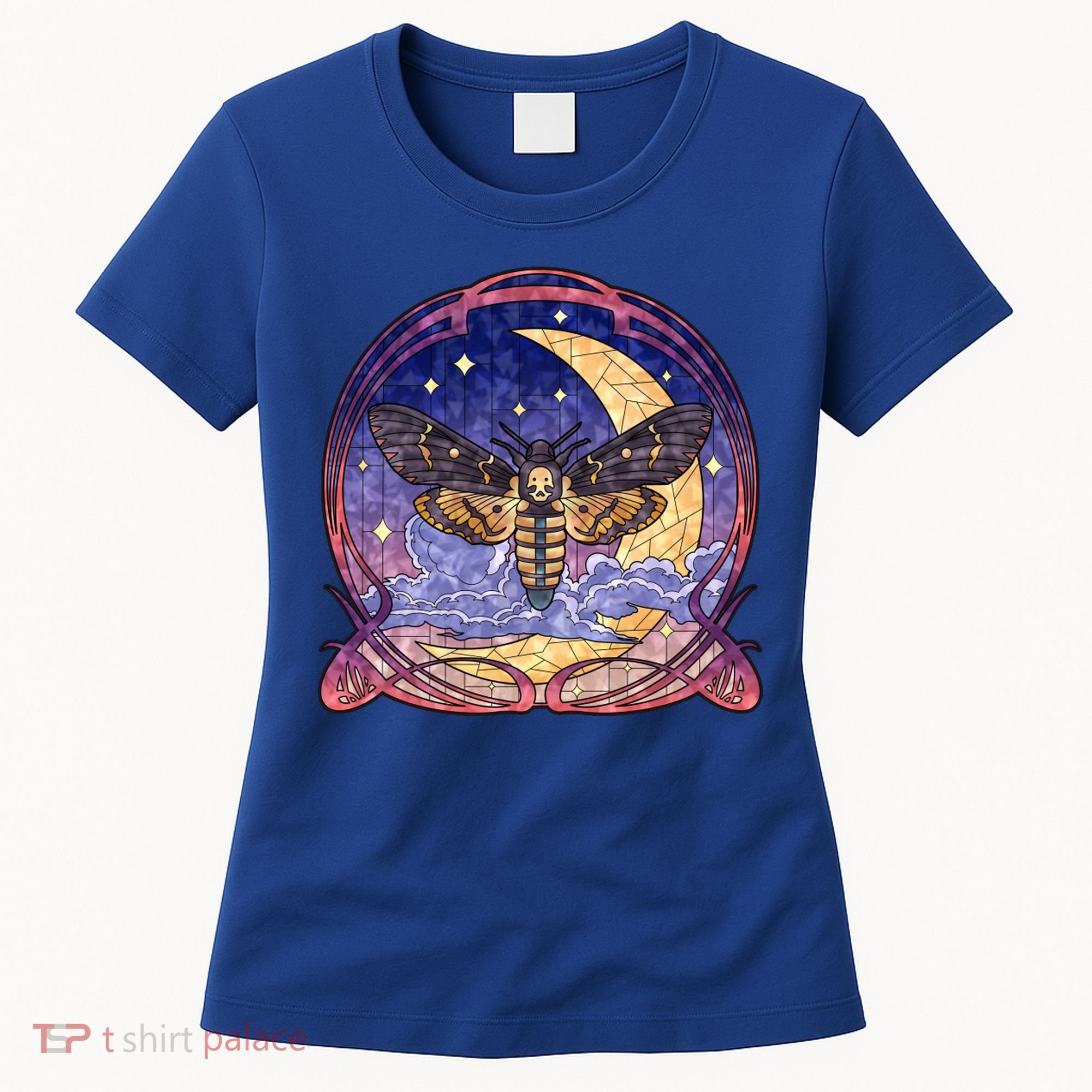 Stained Glass Moth Butterfly Moon Crest Women's T-Shirt