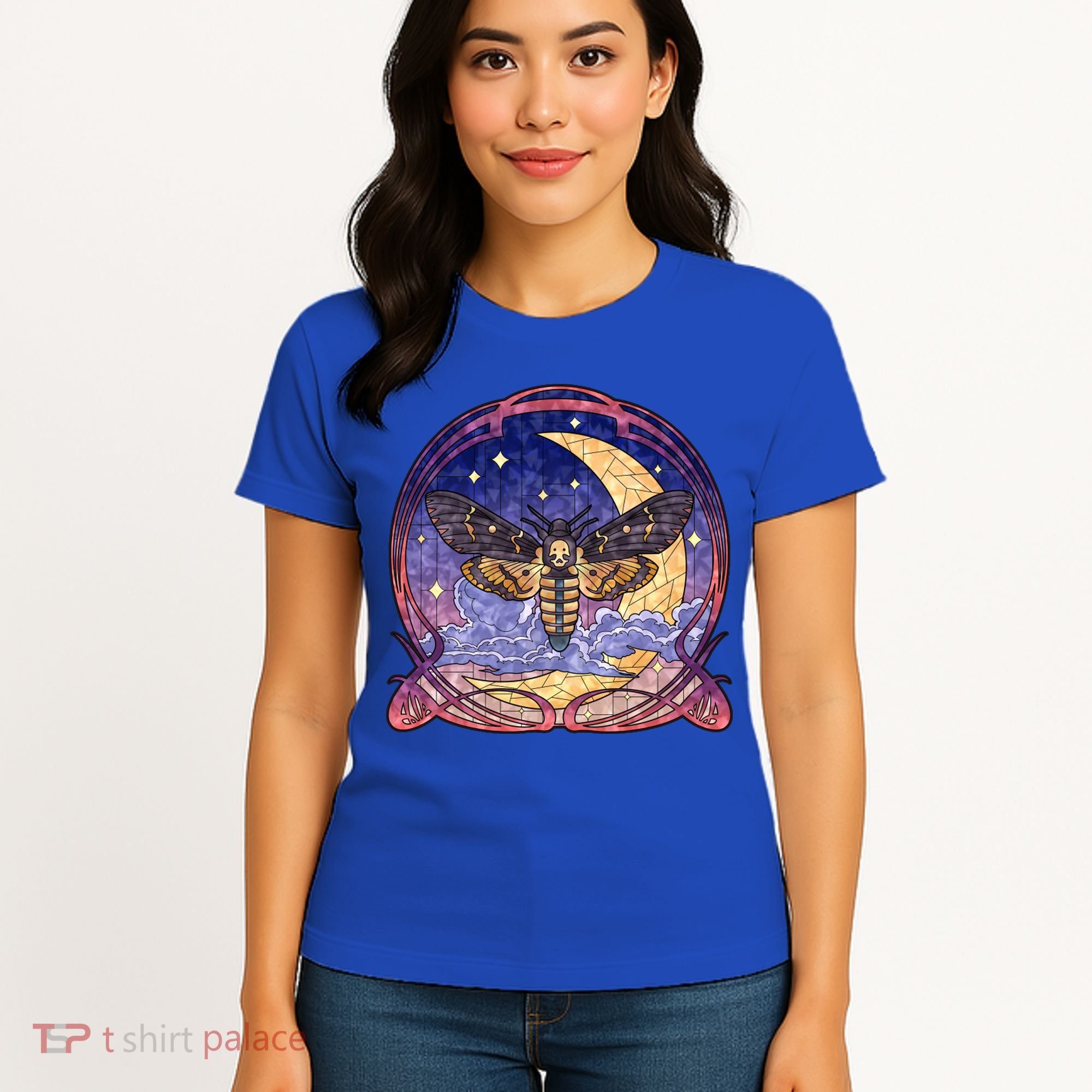 Stained Glass Moth Butterfly Moon Crest Women's T-Shirt