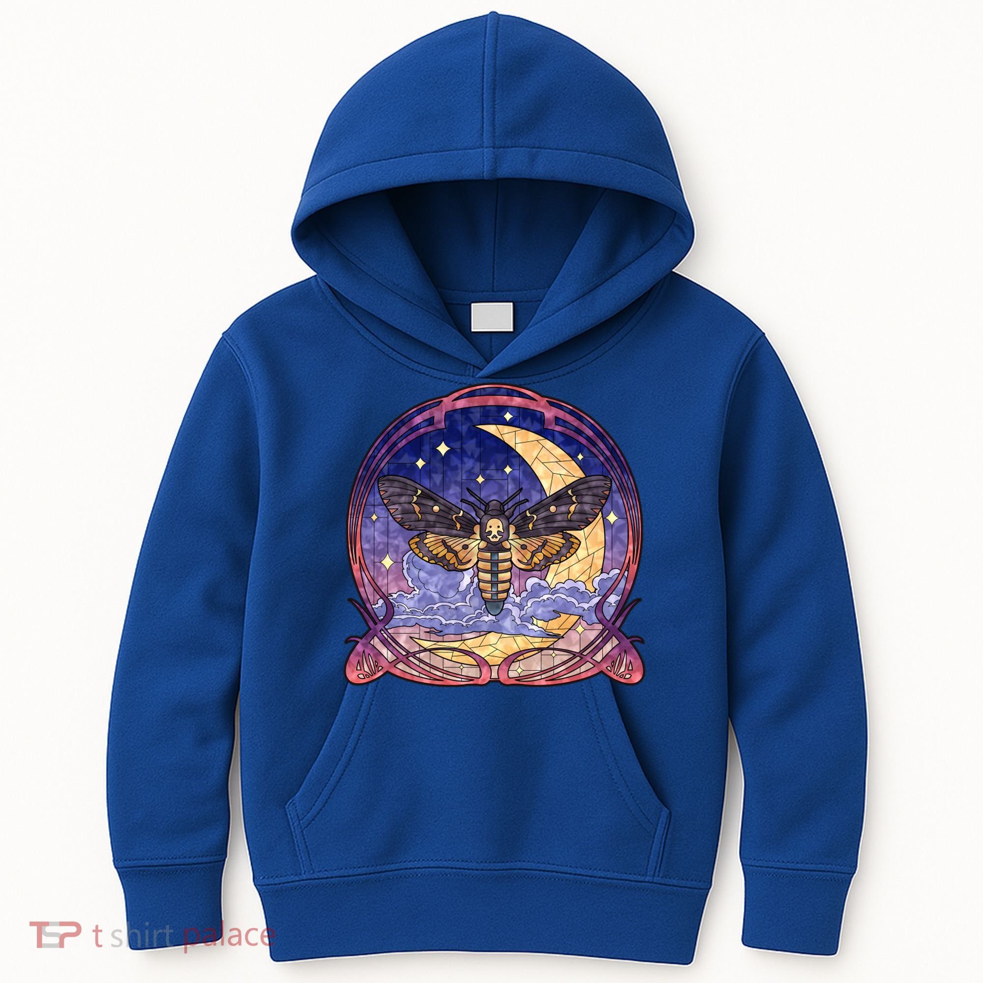 Stained Glass Moth Butterfly Moon Crest Kids Hoodie