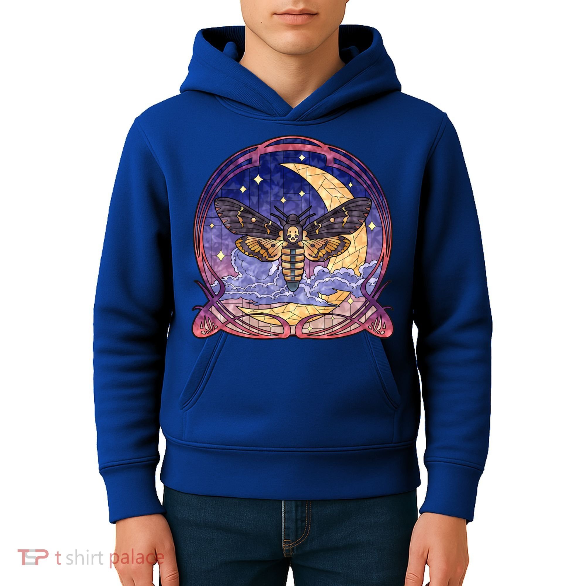 Stained Glass Moth Butterfly Moon Crest Kids Hoodie