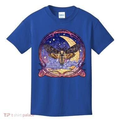 Stained Glass Moth Butterfly Moon Crest Kids T-Shirt
