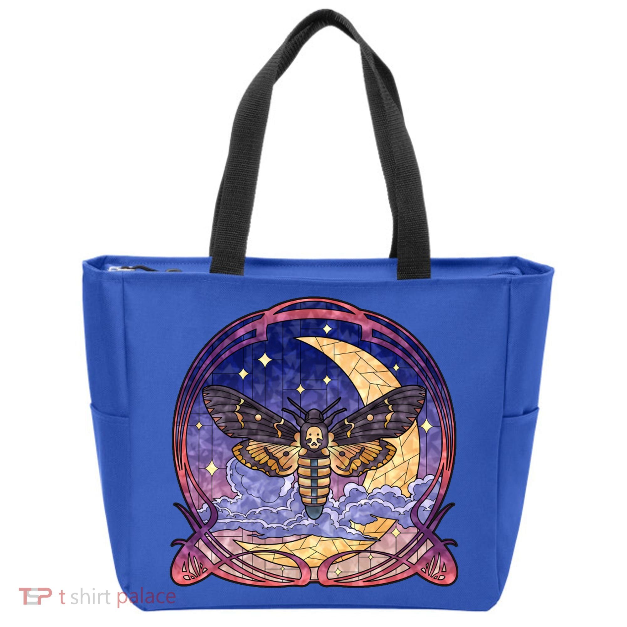 Stained Glass Moth Butterfly Moon Crest Tote Bag