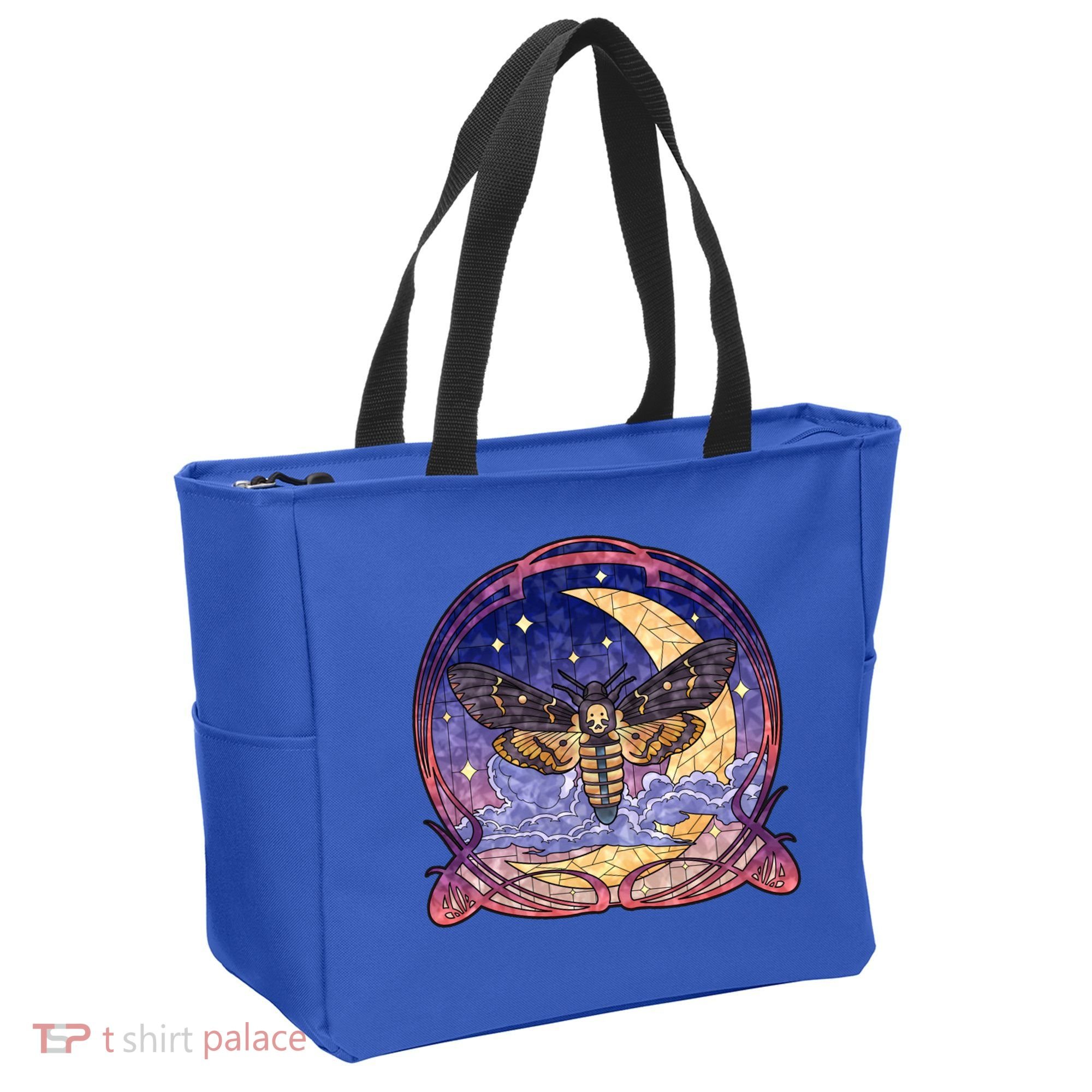 Stained Glass Moth Butterfly Moon Crest Tote Bag