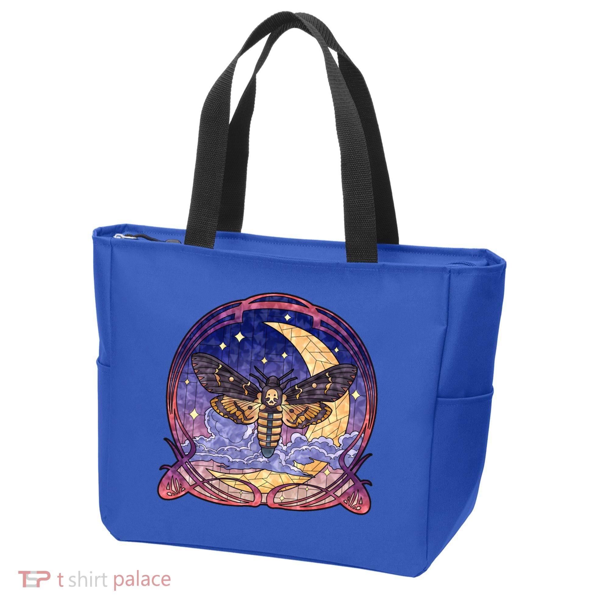 Stained Glass Moth Butterfly Moon Crest Tote Bag