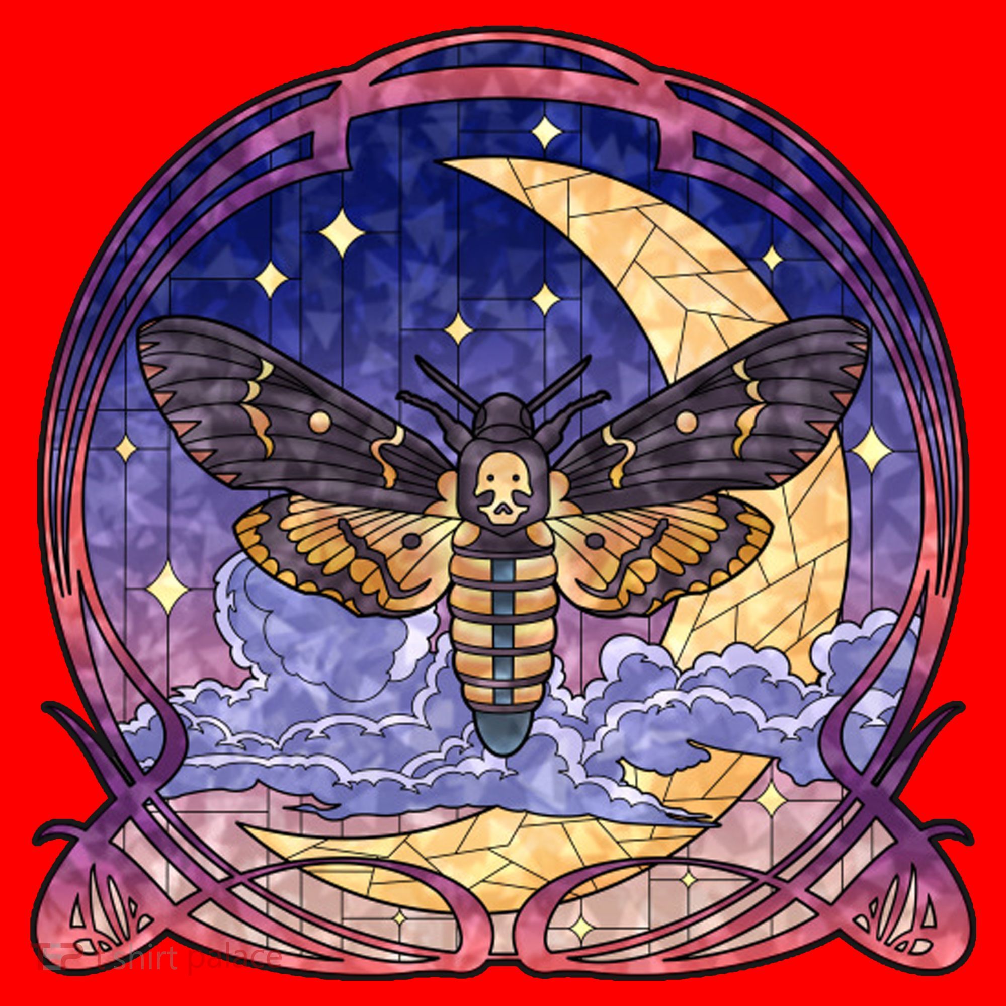 Stained Glass Moth Butterfly Moon Crest Santa Hat