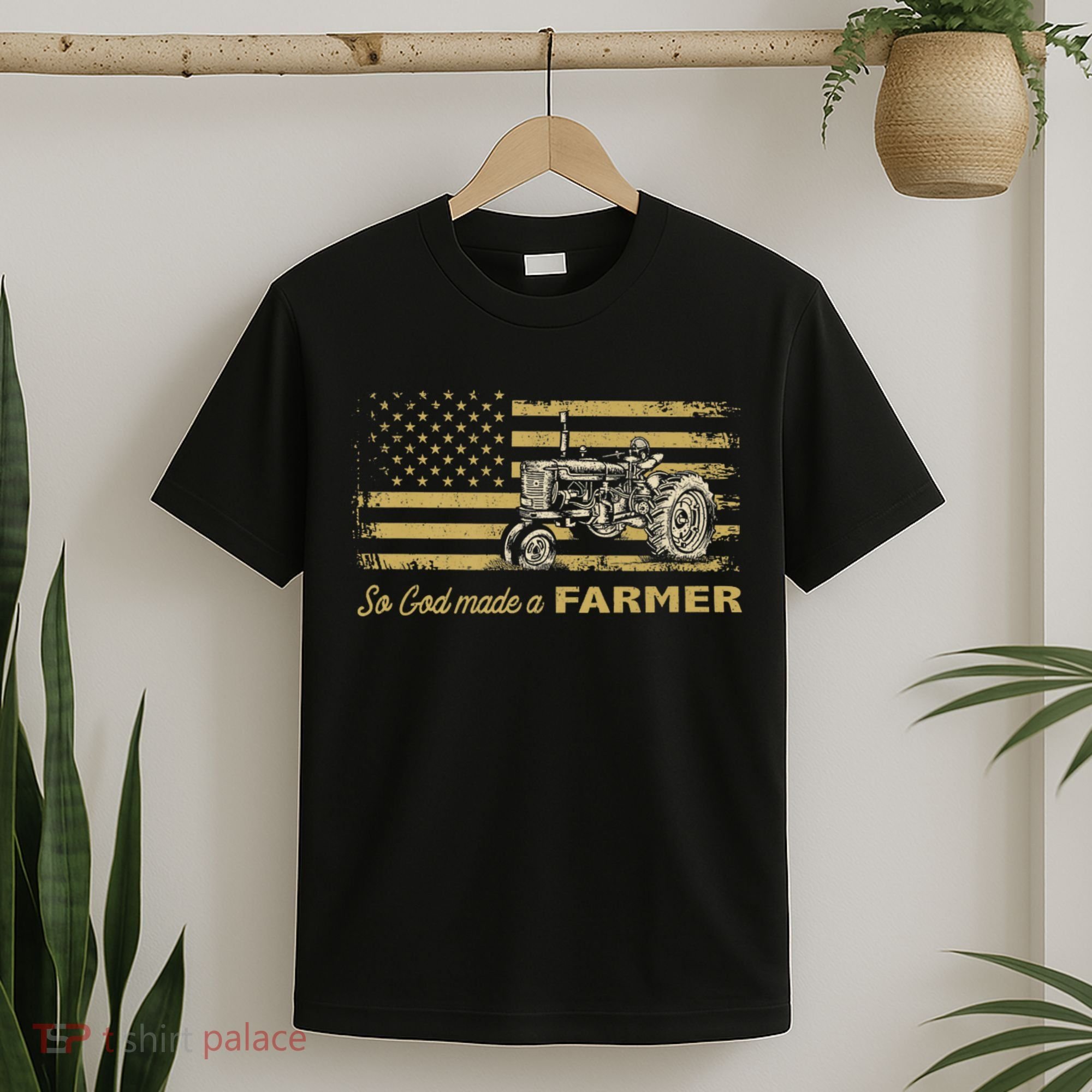 So God Made A Farmer USA Flag Patriotic Farming Gift Farmer T-Shirt