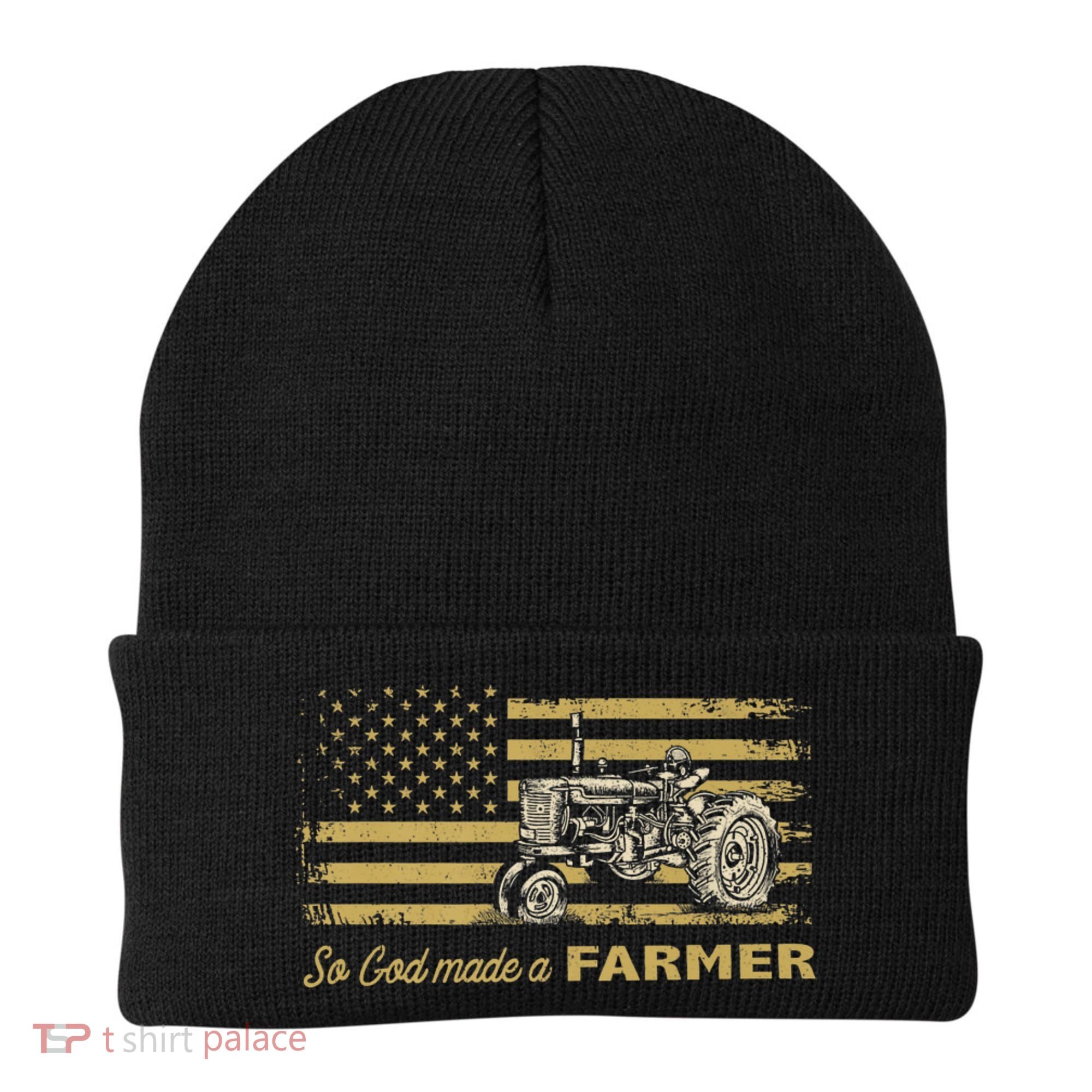So God Made A Farmer USA Flag Patriotic Farming Gift Farmer Beanie