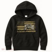 So God Made A Farmer USA Flag Patriotic Farming Gift Farmer Kids Hoodie thumb 0