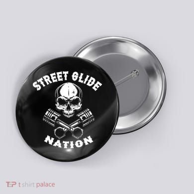 Street Glide Nation Skull And Pistons Biker  Button