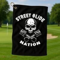 Street Glide Nation Skull And Pistons Biker  Golf Towel thumb 1