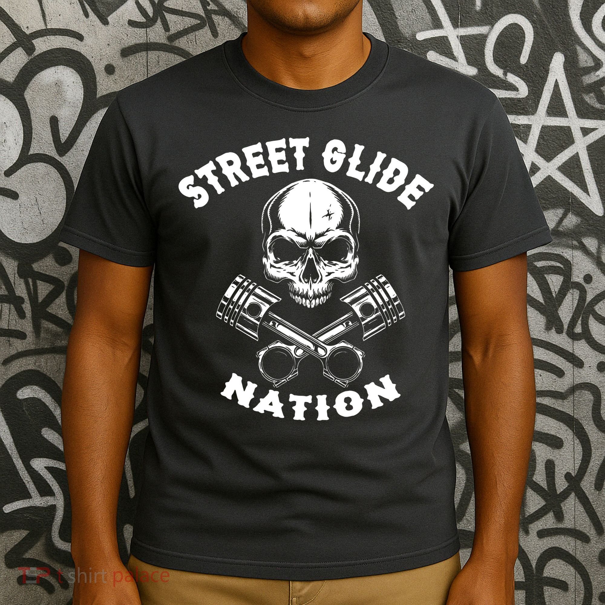 Street Glide Nation Skull And Pistons Biker  T-Shirt