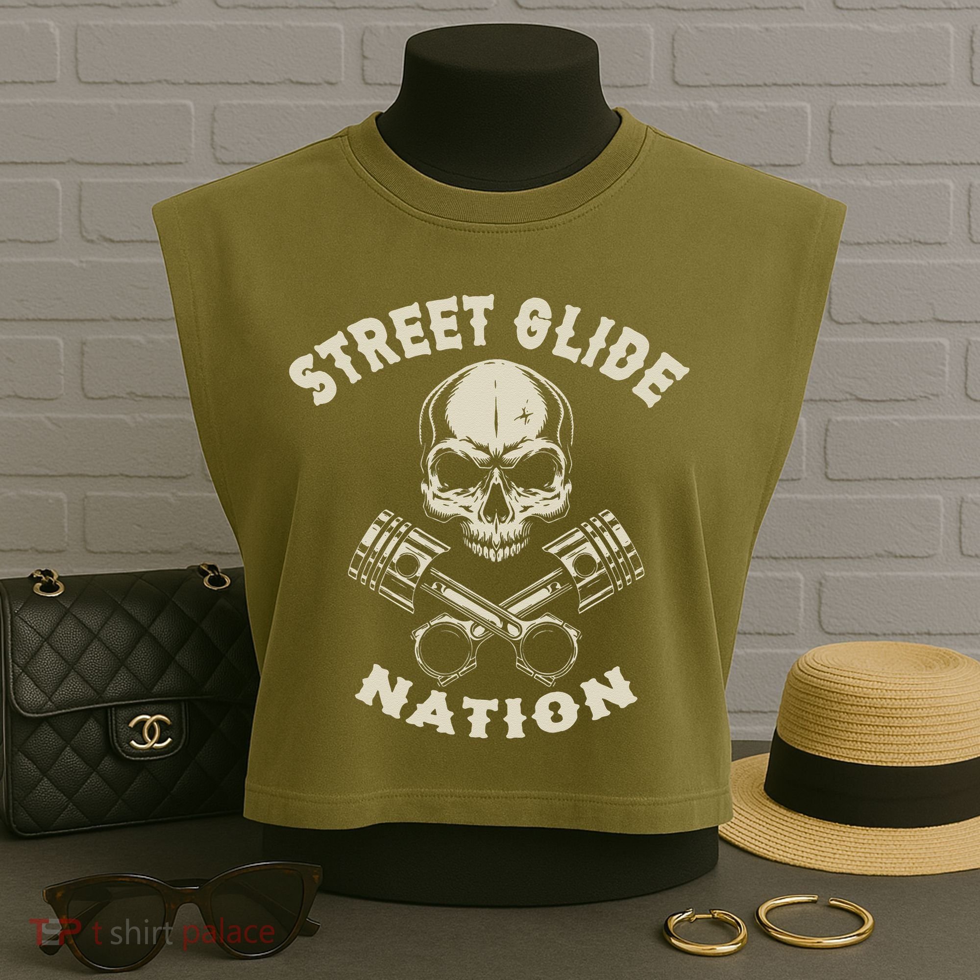 Street Glide Nation Cool Biker Motorcycle Motocycles Garment-Dyed Women's Muscle Tee