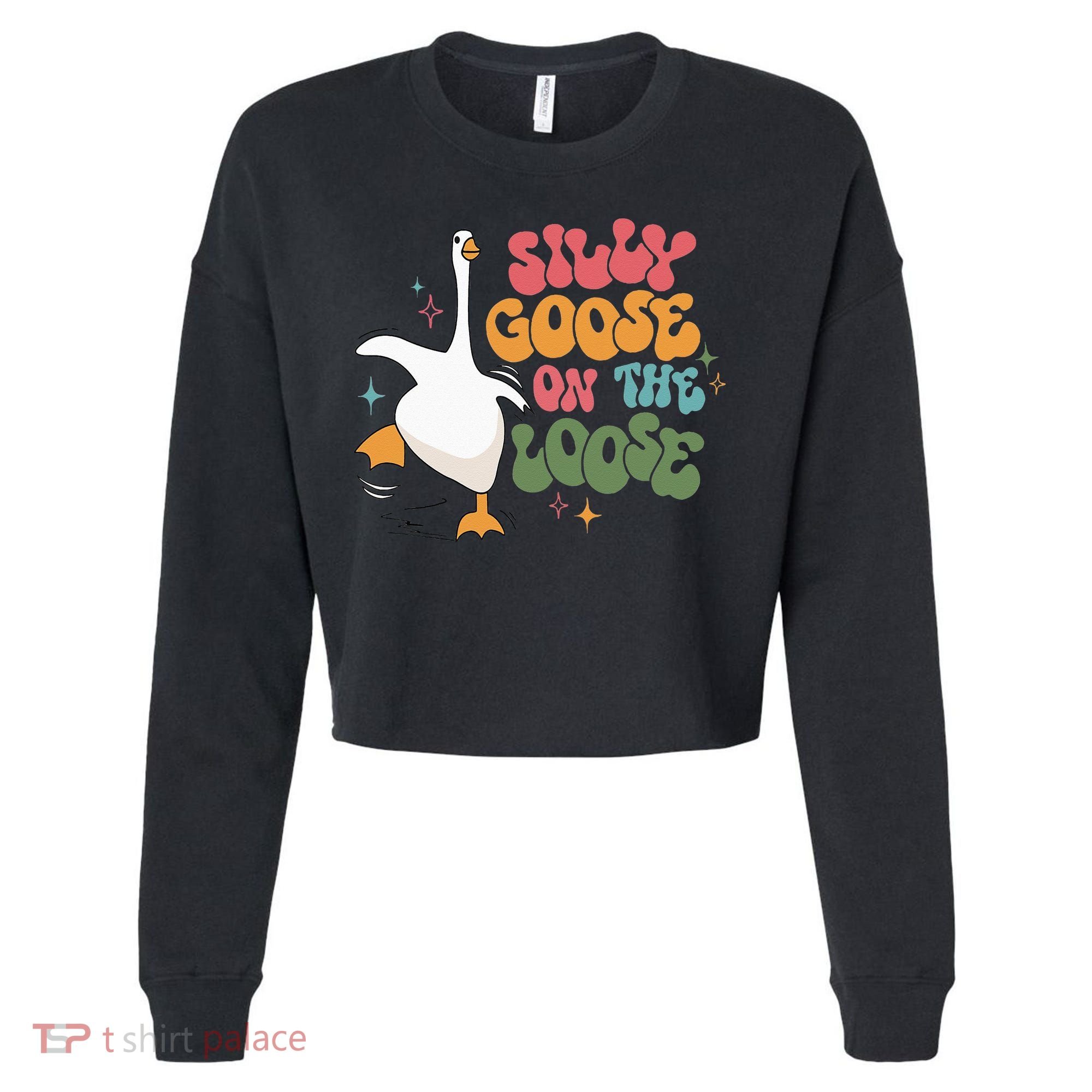 Silly Goose On The Loose retro groovy silly goose club Cropped Pullover Crew