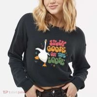 Silly Goose On The Loose retro groovy silly goose club Cropped Pullover Crew thumb 2