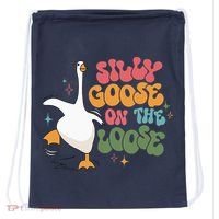 Silly Goose On The Loose retro groovy silly goose club Drawstring Bag thumb 0