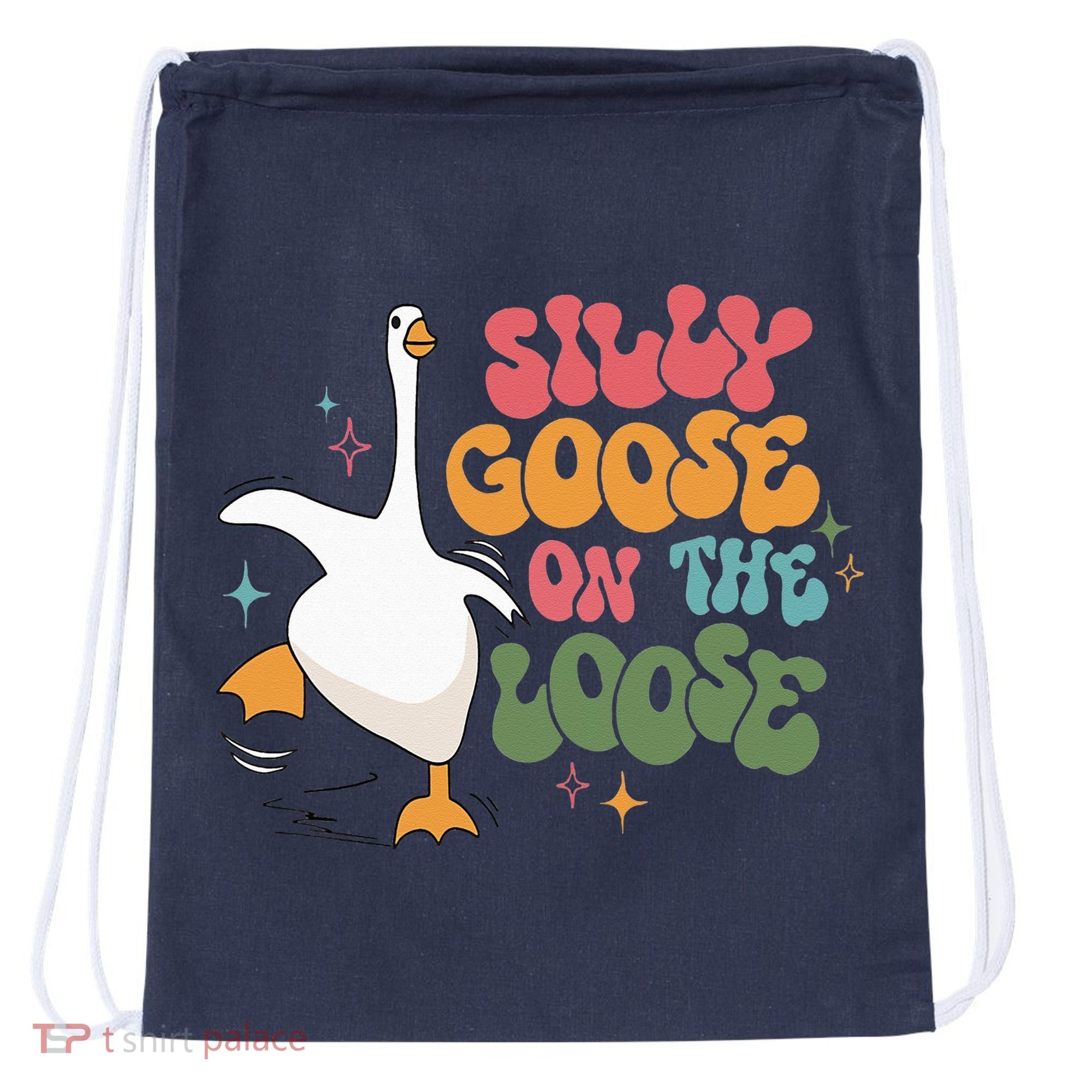Silly Goose On The Loose retro groovy silly goose club Drawstring Bag