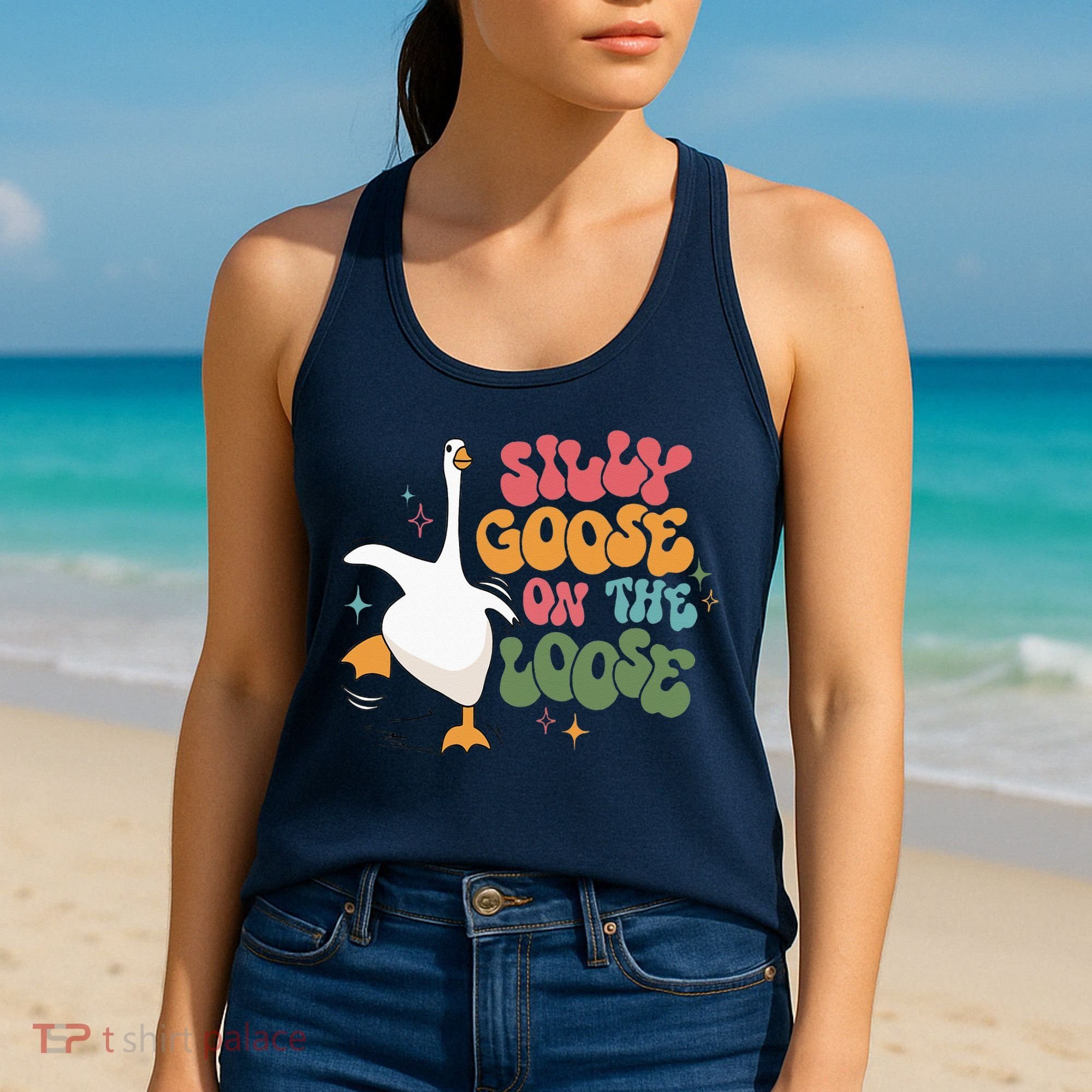 Silly Goose On The Loose retro groovy silly goose club Women's Tank Top