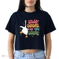 Silly Goose On The Loose retro groovy silly goose club Women's Crop Top Tee thumb 2