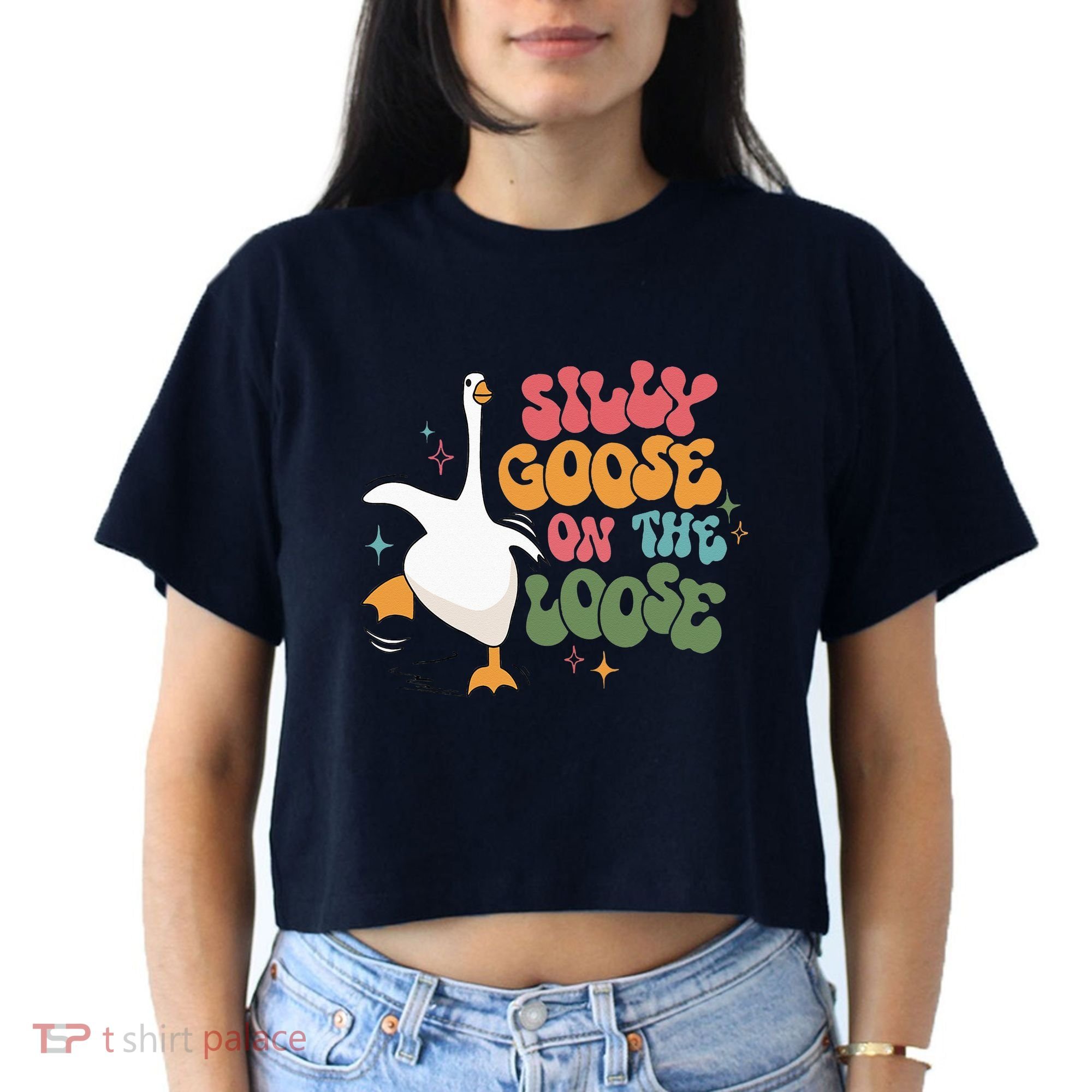 Silly Goose On The Loose retro groovy silly goose club Women's Crop Top Tee