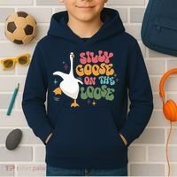 Silly Goose On The Loose retro groovy silly goose club Kids Hoodie thumb 2