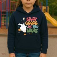 Silly Goose On The Loose retro groovy silly goose club Kids Hoodie thumb 3