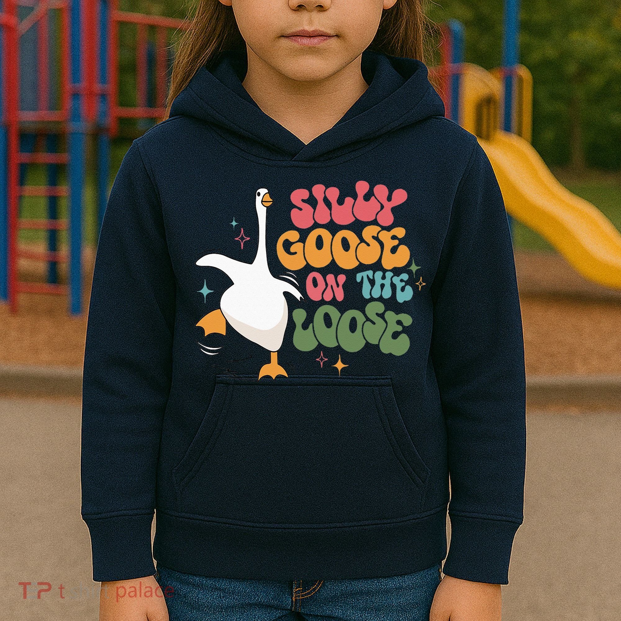 Silly Goose On The Loose retro groovy silly goose club Kids Hoodie