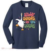 Silly Goose On The Loose retro groovy silly goose club Kids Long Sleeve Shirt thumb 0