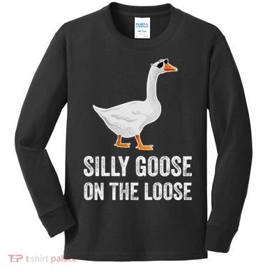 Silly Goose On The Loose Funny Goose Kids Long Sleeve Shirt