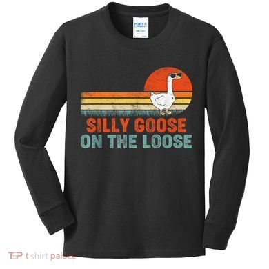 Silly Goose On The Loose Vintage Retro Sunset Kids Long Sleeve Shirt