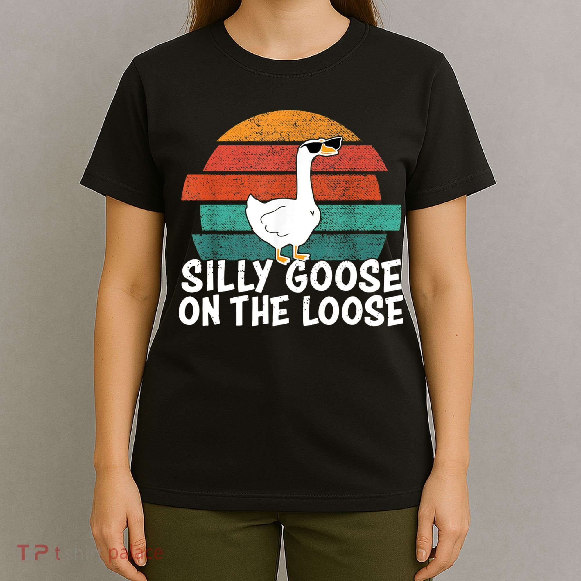 Silly Goose On The Loose Vintage Retro Sunset T-Shirt