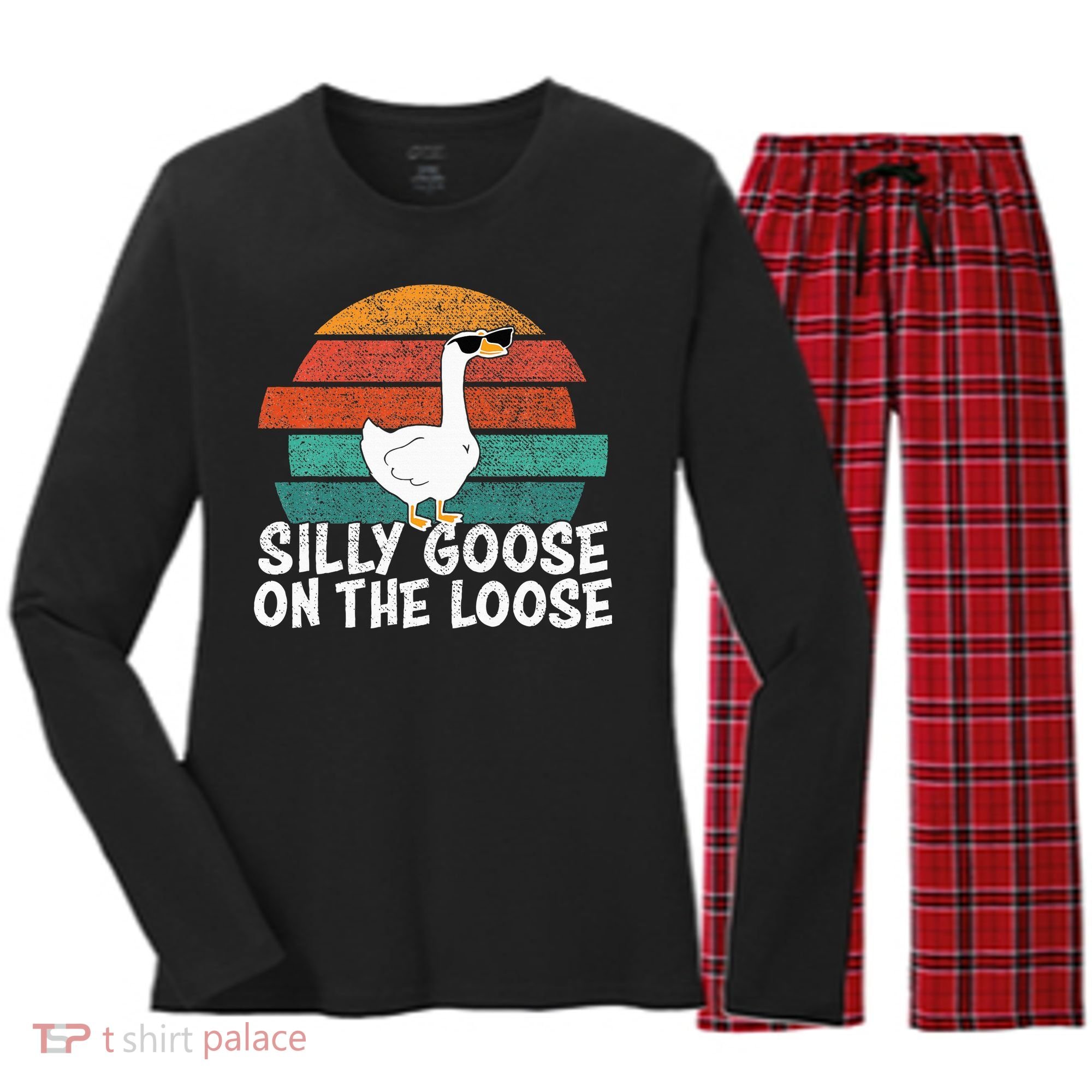 Silly Goose On The Loose Women's Long Sleeve Flannel Pajama Set 