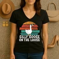 Silly Goose On The Loose Women's V-Neck T-Shirt thumb 3