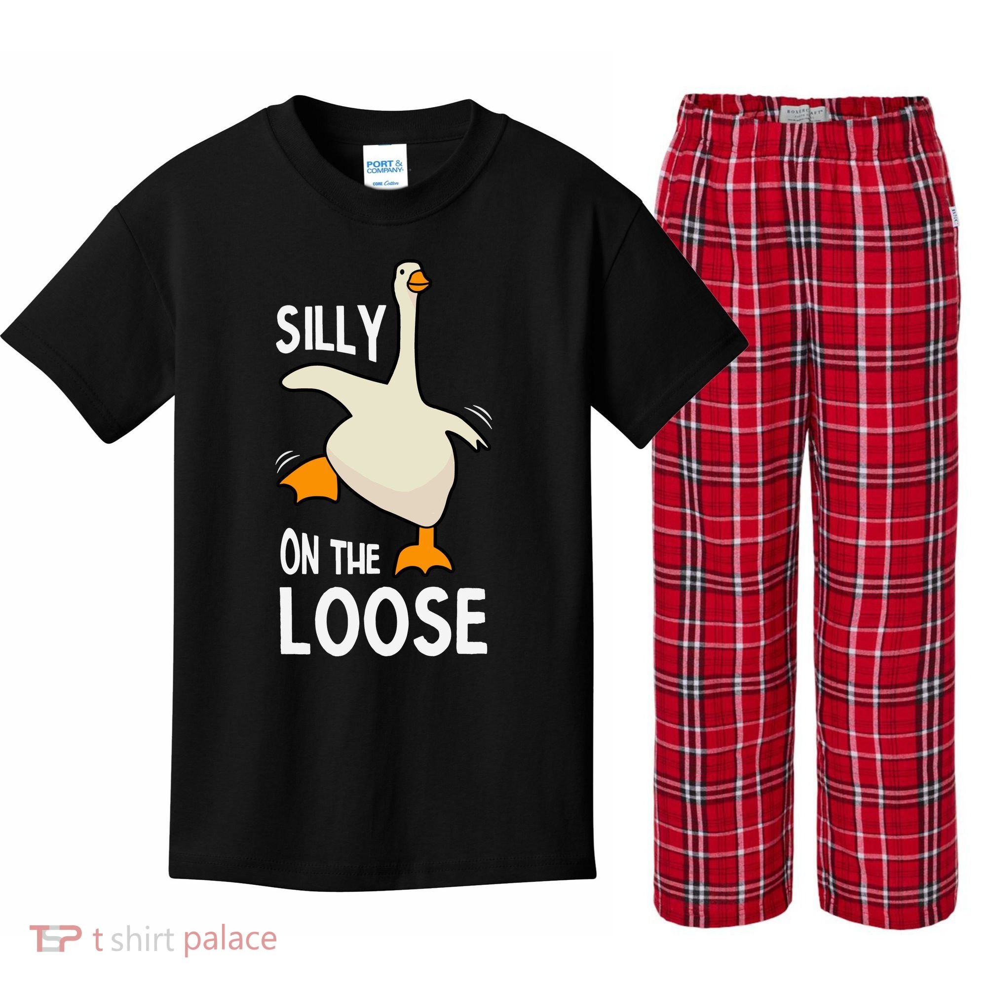 Silly Goose On The Loose Stupid And Silly Goose Kids Plaid Pajama Set