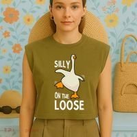 Silly Goose On The Loose Stupid And Silly Goose Garment-Dyed Women's Muscle Tee thumb 4