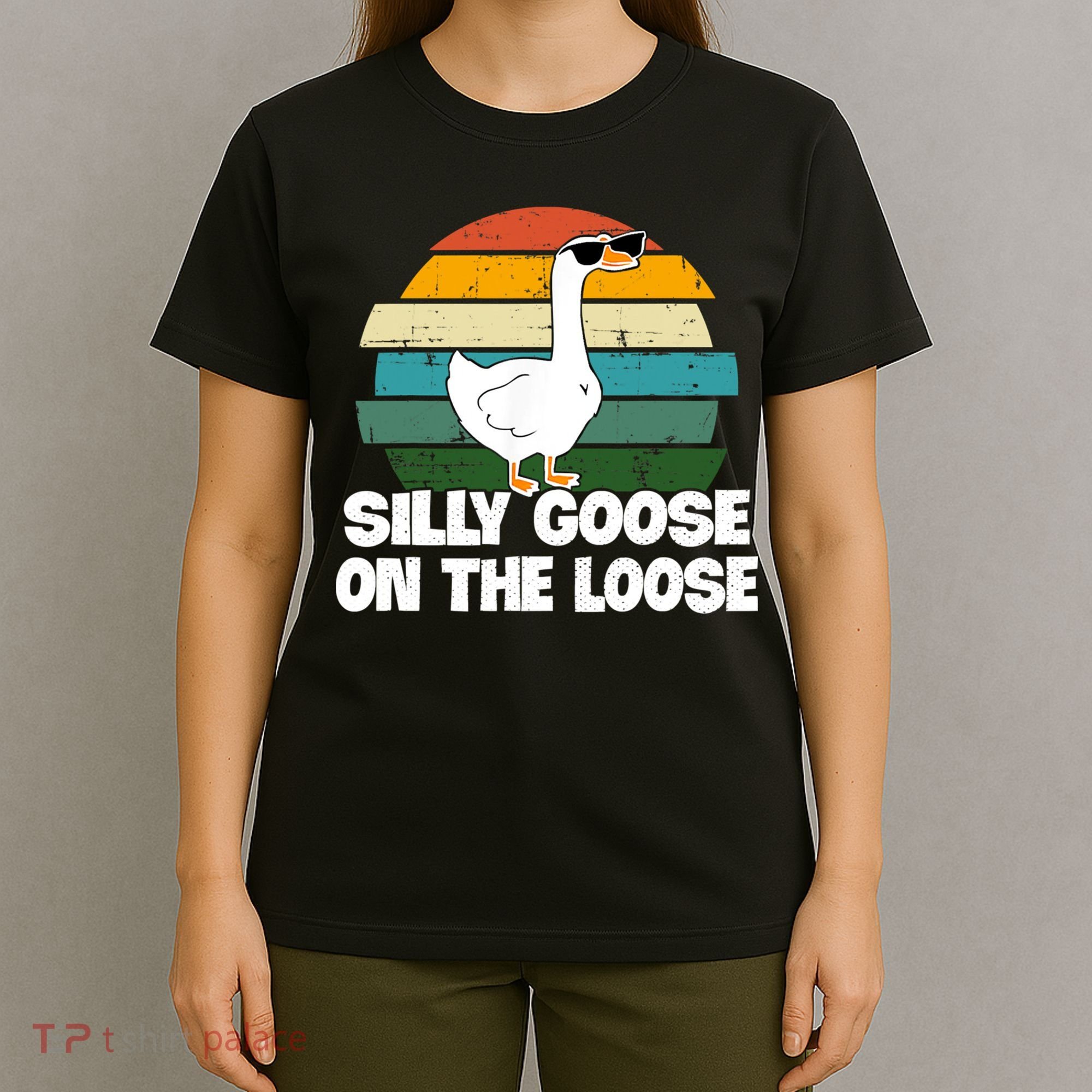 Silly Goose On The Loose Vintage Retro Sunset T-Shirt