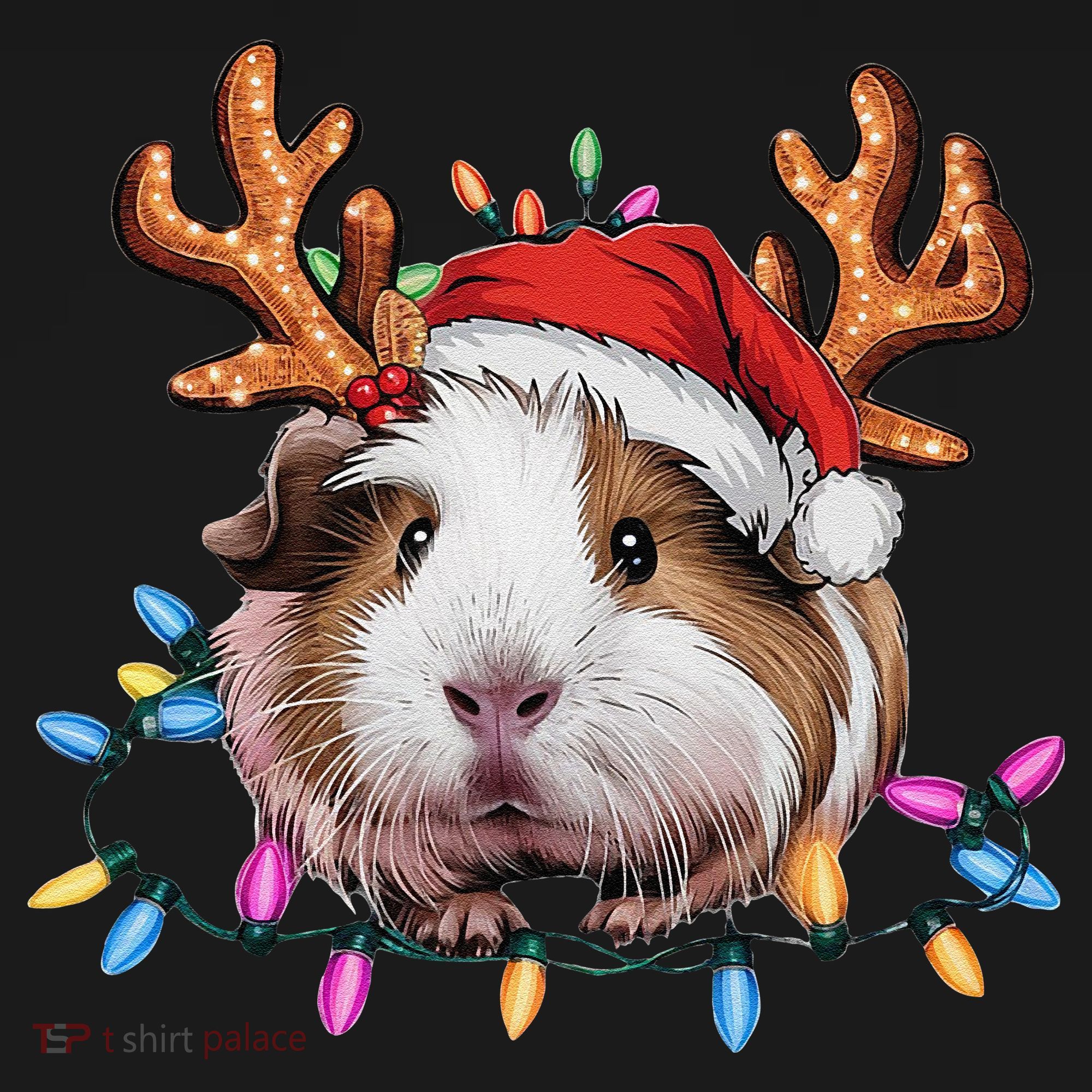 Santa Guinea Pig Christmas Lights Guinea Pig Reindeer Xmas Coaster