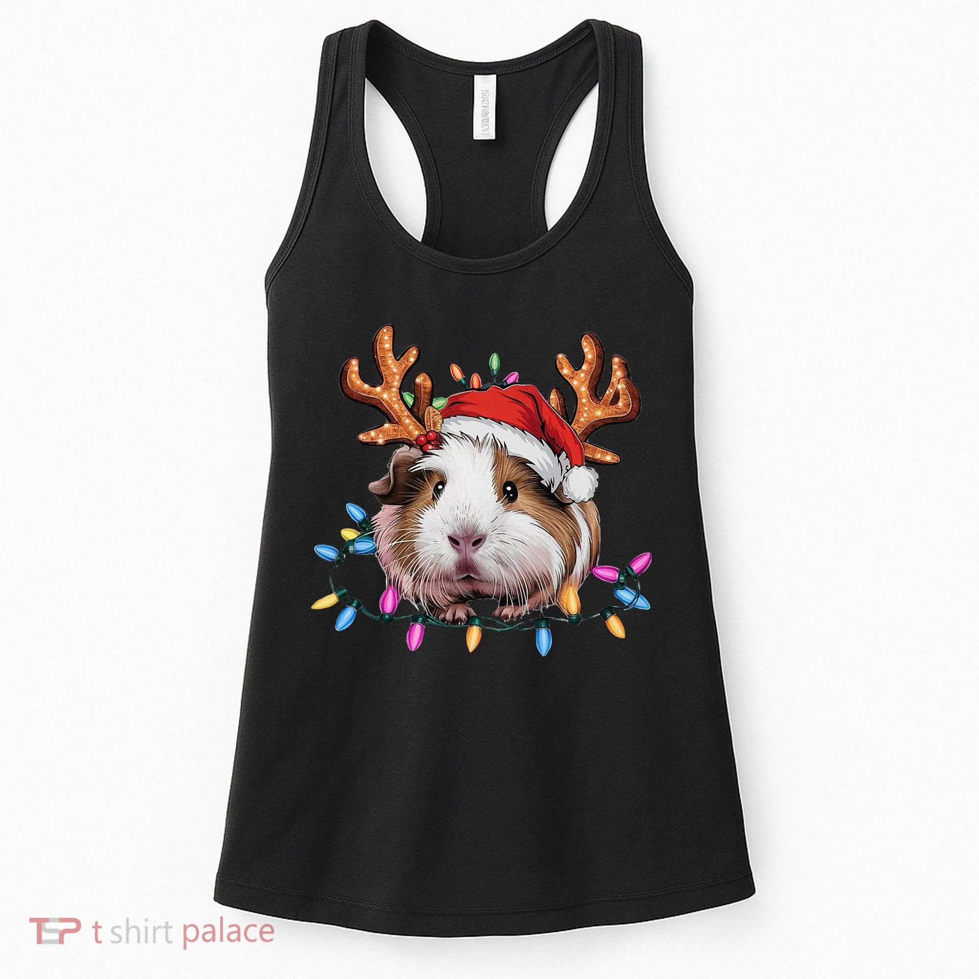 Santa Guinea Pig Christmas Lights Guinea Pig Reindeer Xmas Women's Tank Top